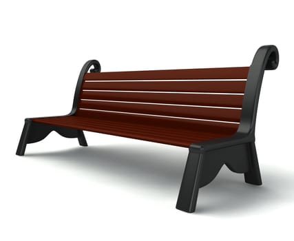 3d wooden bench isolated on white background