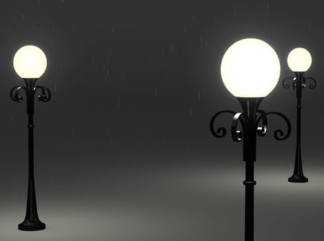 3d old fashioned lamp posts on grey