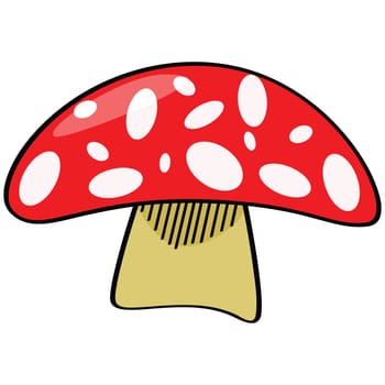 Cartoon illustration of a red mushroom with white oval shapes