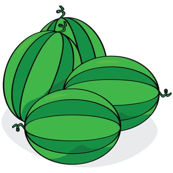 Cartoon illustration of four watermelons laid out together on the floor