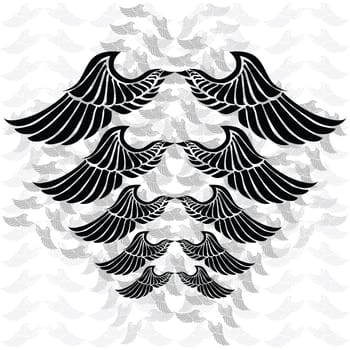Illustration of a pair of wings in different sizes and tones. Background in separate layer.