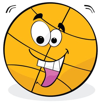 Cartoon illustration of a basketball with a happy face