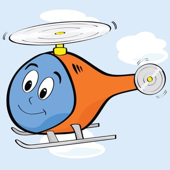Cartoon illustration of a cute helicopter with a smiling face