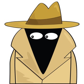 Cartoon illustration of a spy wearing a hat and trenchcoat