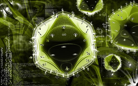 Digital illustration of HIV in colour background