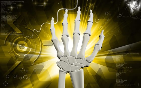 Digital illustration of hand bone in colour background