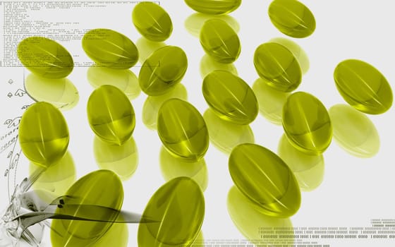 Digital illustration of liver code capsule in colour background