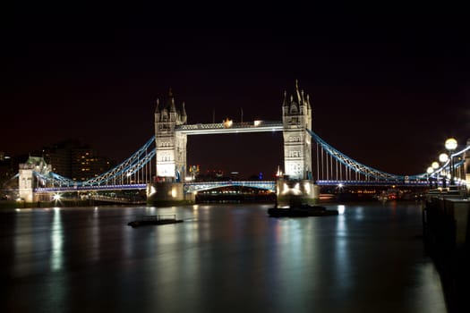London Tower Bridge at night with plenty of lights