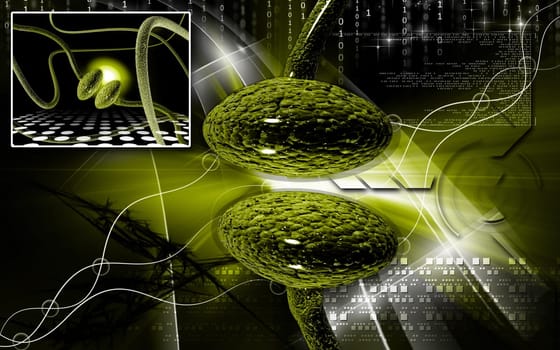 Digital illustration of synapse in colour background