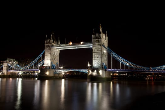 London Tower Bridge at night with plenty of lights