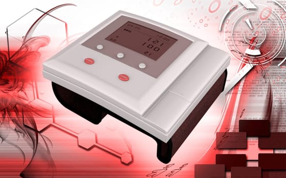 Digital illustration of blood pressure monitor in colour background