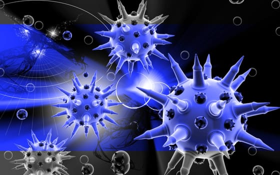Digital illustration of Flu virus in colour background