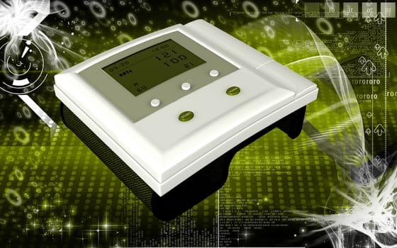 Digital illustration of blood pressure monitor in colour background