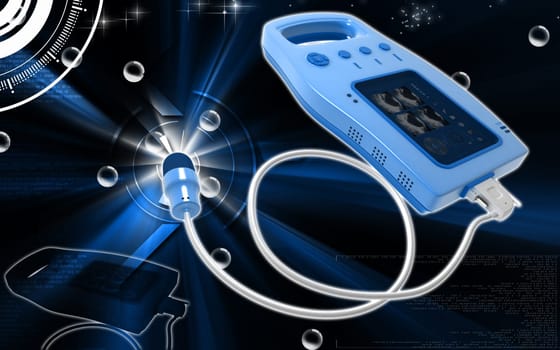 Digital illustration of palm bladder scanner in colour background
