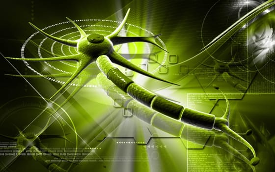 Digital illustration of neuron in colour background