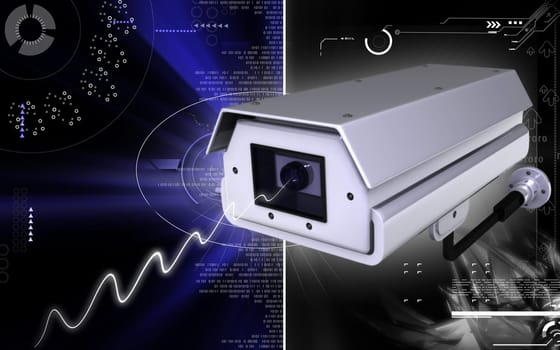 Digital illustration of security camera in colour background