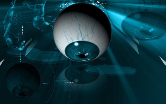 Digital illustration of eye in colour background