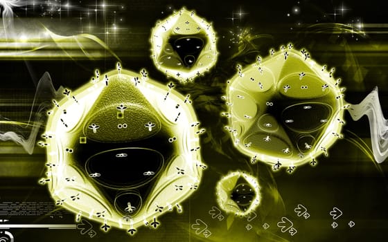 Digital illustration of HIV in colour background