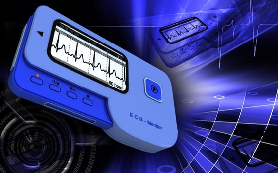 Digital illustration of ECG in colour background