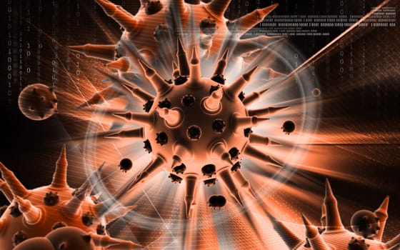 Digital illustration of Flu virus in colour background
