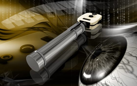 Digital illustration of ophthalmoscope in colour background