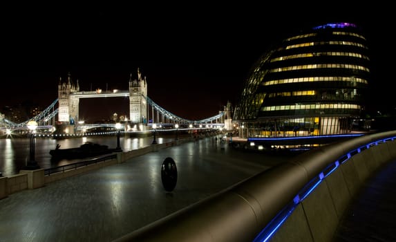 London Tower Bridge at night with plenty of lights