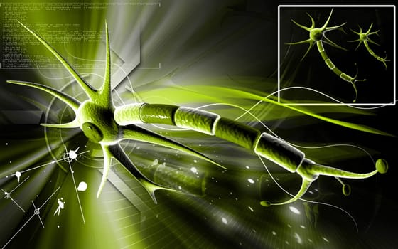 Digital illustration of neuron in colour background