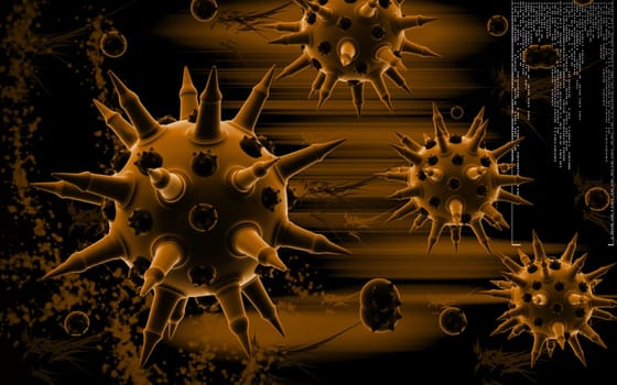 Digital illustration of Flu virus in colour background