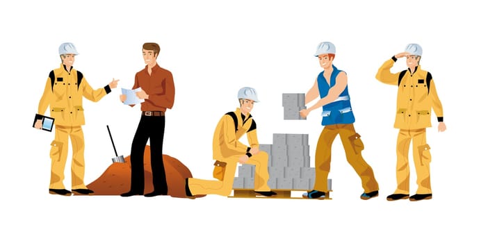 illustrations of buildings for workers working