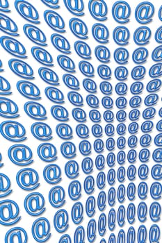 several arobase of color blue embossed 3D aligned in perspective