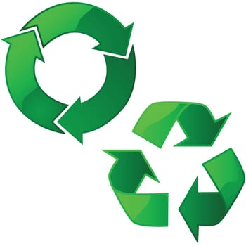 Illustration of two glossy recycling signs