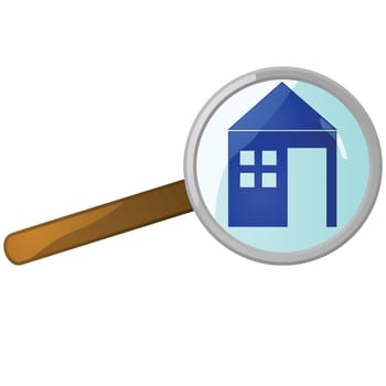 Glossy illustration of a magnifying lens over a house