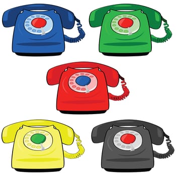 Illustration set of different colors of vintage telephones