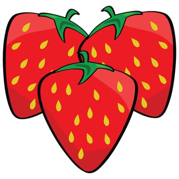 Cartoon illustration of three ripe and fresh strawberries