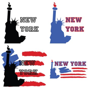 Concept set of illustrations about New York, with the Statue of Liberty and other elements like a stylized US flag