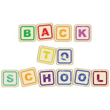 Cartoon illustration of letter blocks spelling "Back to School"""