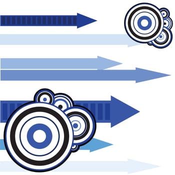 Abstract background illustration with arrows and circles in different shades of blue
