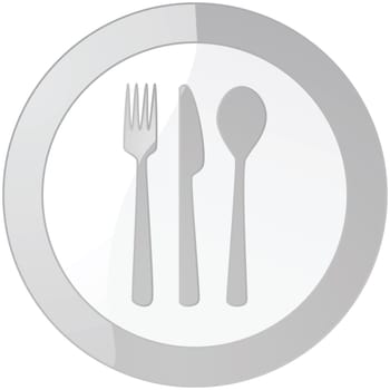 Glossy illustration of a sign with a plate and cutlery