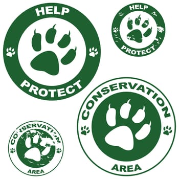 Set of stickers with conservation theme and an animal paw outline