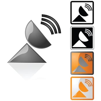 Icon illustration of a transmitting satellite dish