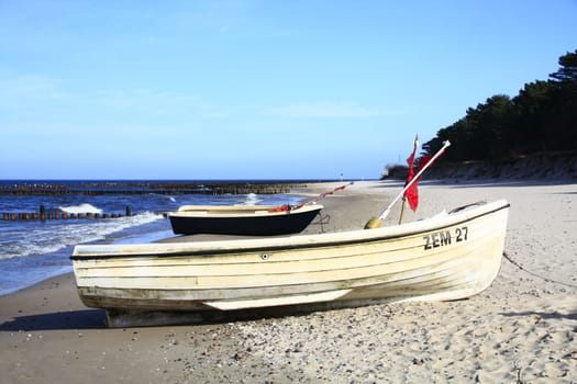 Fishing boat on the beach of the Baltic Sea on the island of Usedom