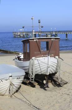 Fishing boat on the beach of the Baltic Sea on the island of Usedom