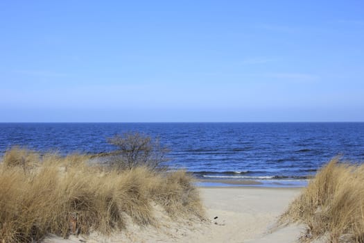 Beach access on the Baltic Sea on the island of Usedom,Mecklenburg-Western Pomerania,Germany