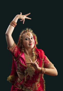 young beauty girl in rich red traditional indian costume