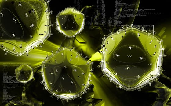 Digital illustration of HIV in colour background