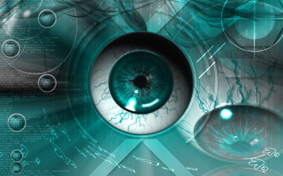 Digital illustration of eye in colour background