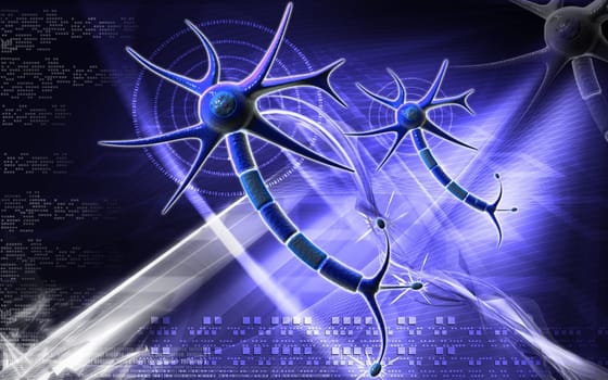 Digital illustration of neuron in colour background