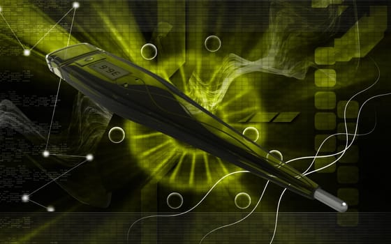 Digital illustration of thermometer in colour background