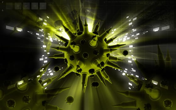 Digital illustration of Flu virus in colour background