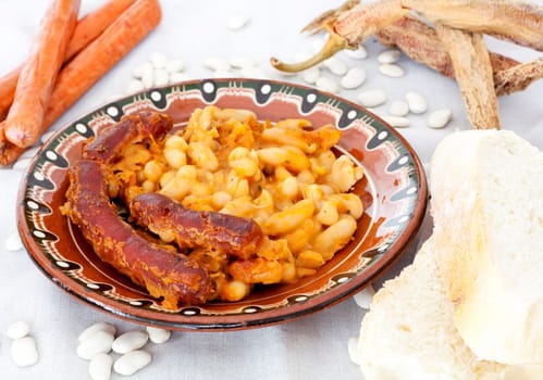 Traditional Macedonian food Tavce Gravce on clay plate